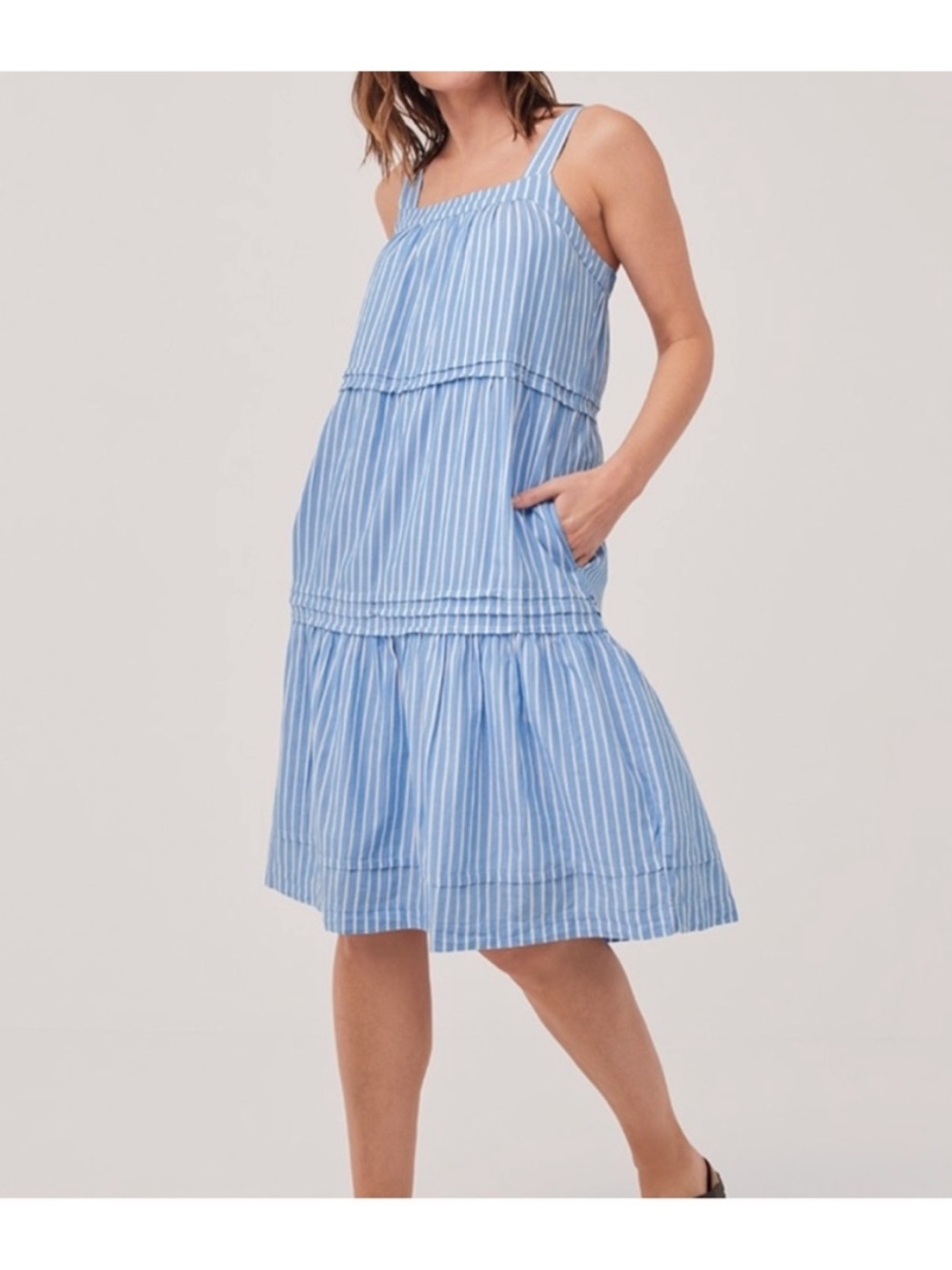 Pact Blue Stripe Tiered Sundress Size XS